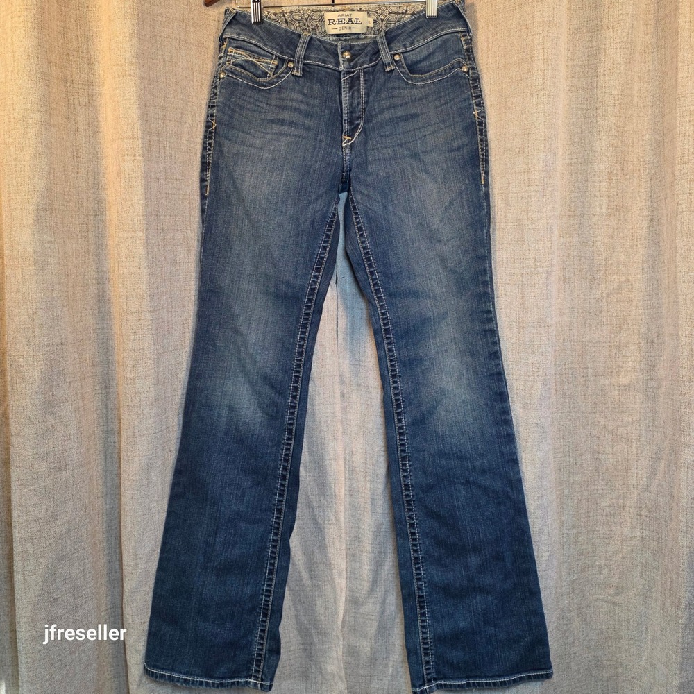 Ariat REAL Denim Women 30L Mid Rise Bootcut Jeans Embroidered Cowgirl Med Wash